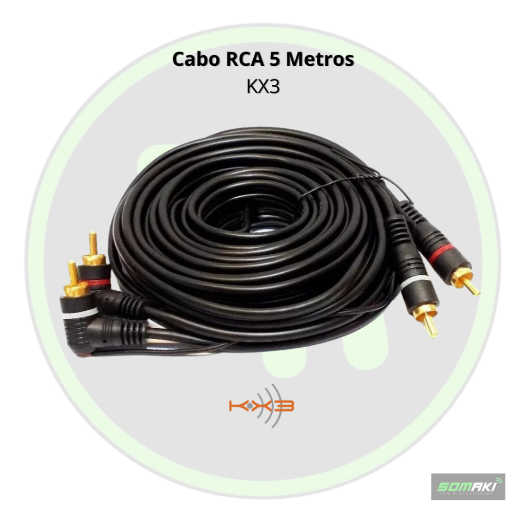 Cabo RCA AV KX3 Flexível   Preto Som Automotivo