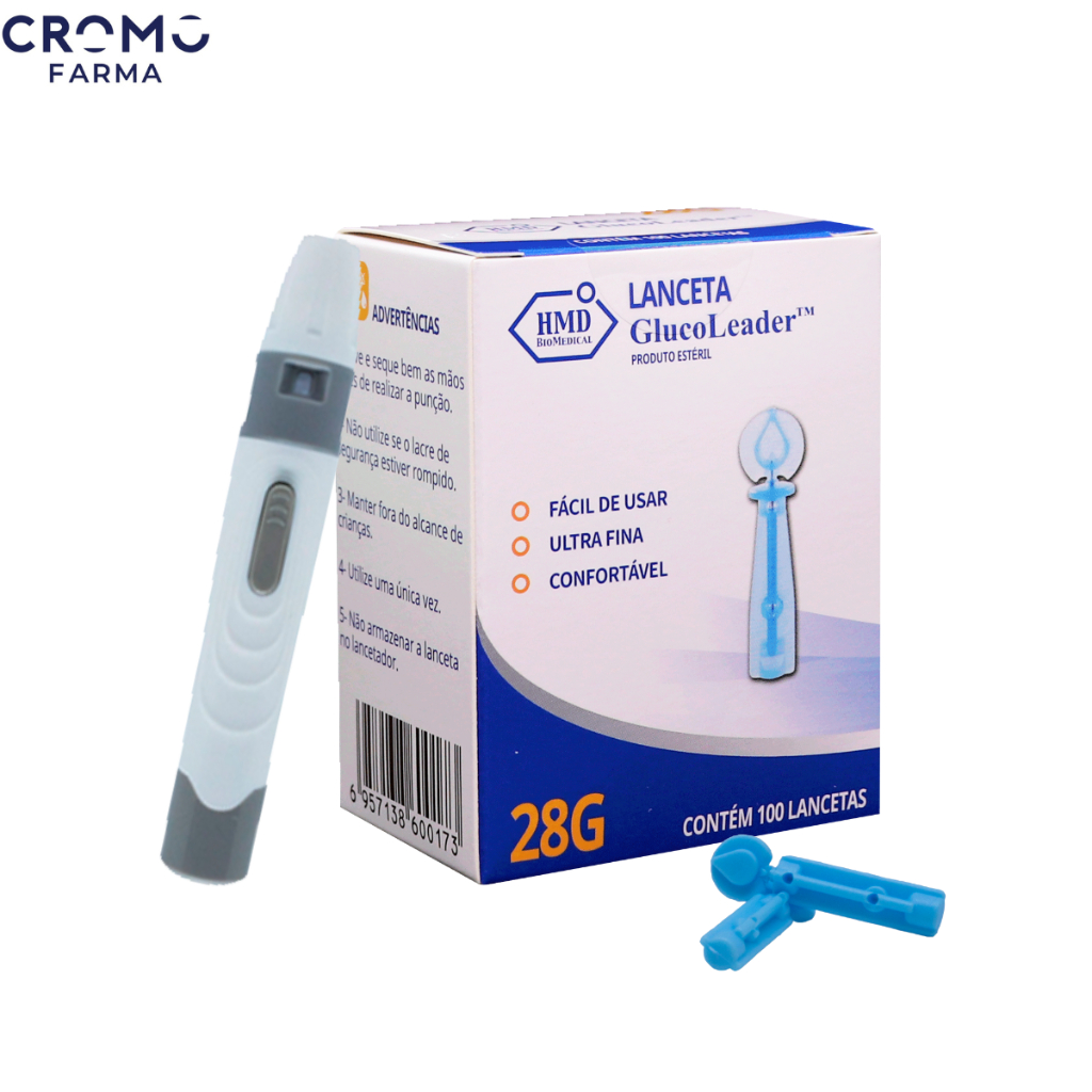 Caneta Lancetadora Glucoleader + Lancetas Twist 28G 100 UN