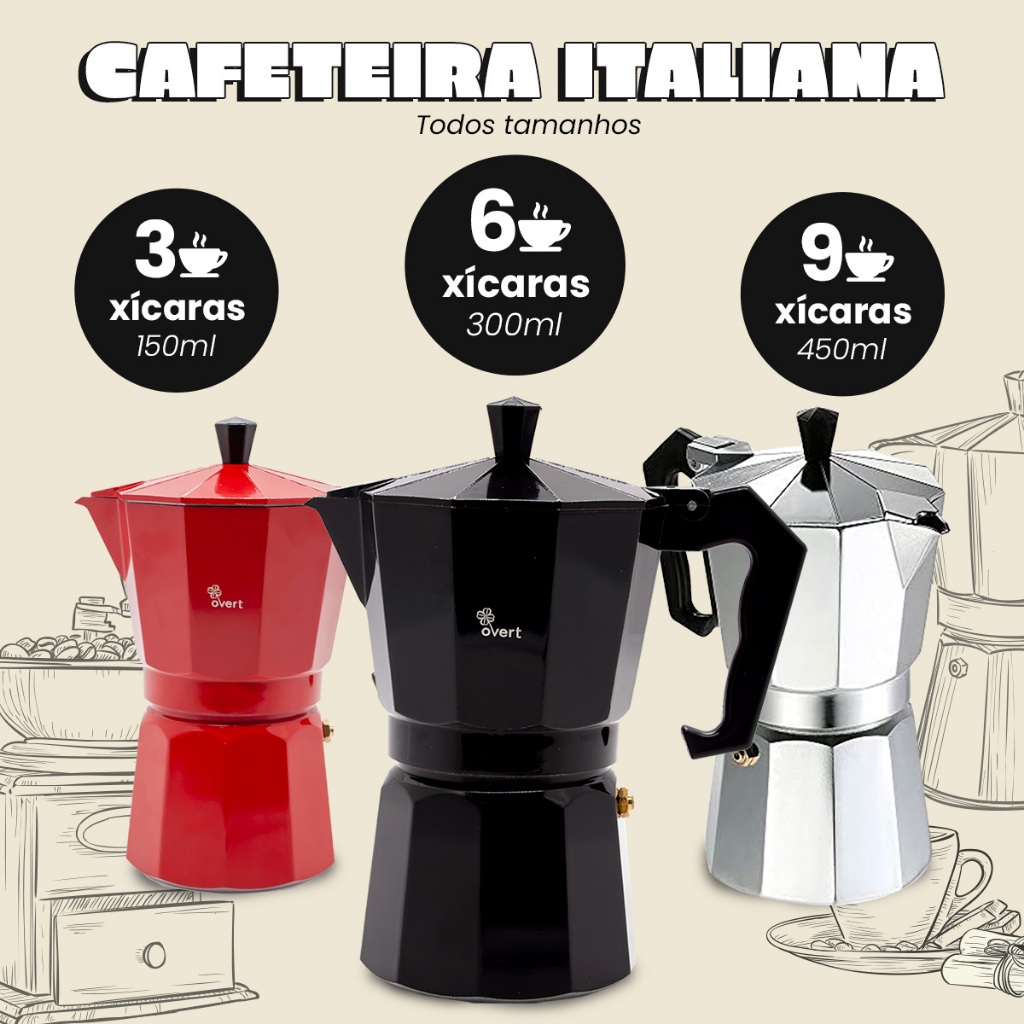 Cafeteira Italiana Moka Premium 3, 6, 9 Xícaras - café Premium Moka Express Portátil Cozinha Prática Rápida Chá Leite