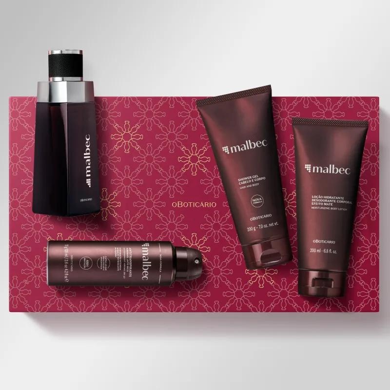 Kit Presente Malbec = Deo Colônia Malbec + Antitranspirante + Shower Gel cab elo e corpo + Hidratante .