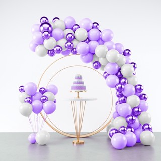 Kit 125 Balões Lilás + Branco + Violeta Metalizado - Balão Bexiga Liso/Cromado Para Festas e Aniversários