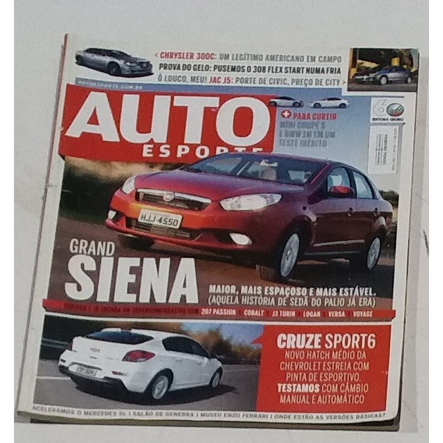 Revista Auto Esporte ABRIL de 2012 Edição n° 563 – Fiat Grand Siena. GM Cruze Sport6.