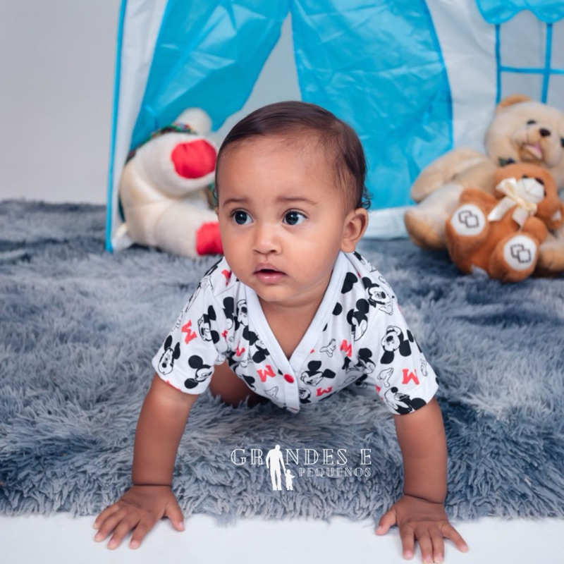 Pijama Bebê Botão Americano 0-12m Short Blusa Malha Verão Menino Menina