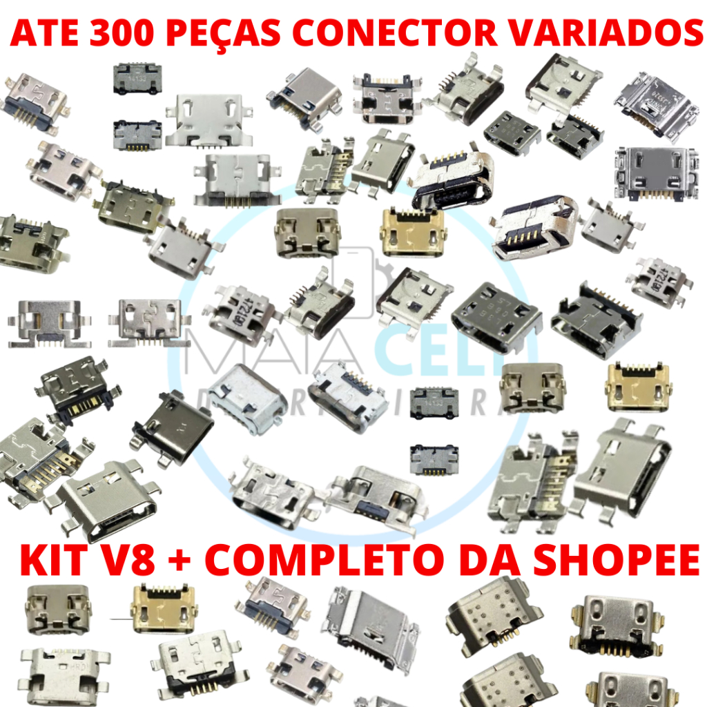 kit até 300 conector de carga micro usb v8 modelos variados manutenção assistência técnica PROMOÇÃO