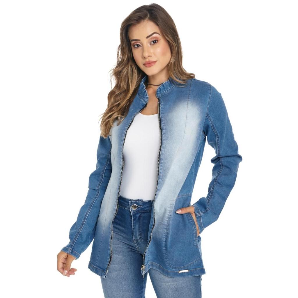 Jaqueta Jeans HNO Jeans Blazer Gola Padre New Style Azul