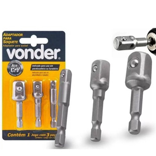 Jogo De Adaptadores de Soquete para Parafusadeira e Furadeira: Conectores 1/4", 3/8" e 1/2" - VONDER em Oferta na Shopee