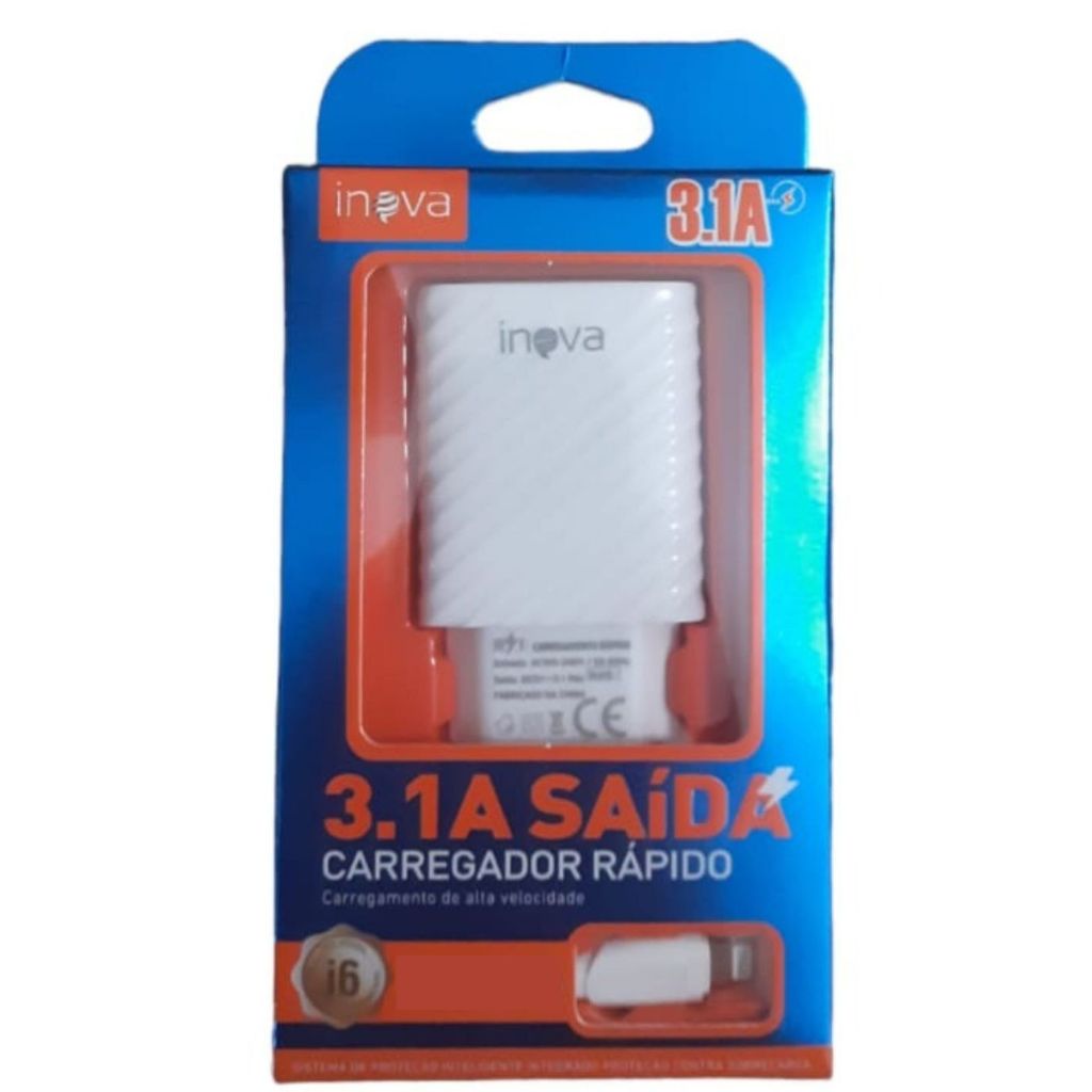 Carregador de Parede - 2 entradas USB - 3.1A saída - Carregador USB - IOS - Lightning - Carregador Rápido - Carregador Turbo -