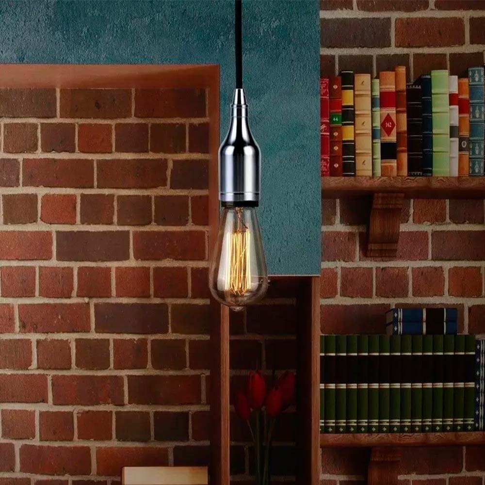Detalhes do Luminária Pendente A8 E27 Cor Dourado | Verde Antigo | Vermelho Antigo | Preto Perola | Prata | Cobre