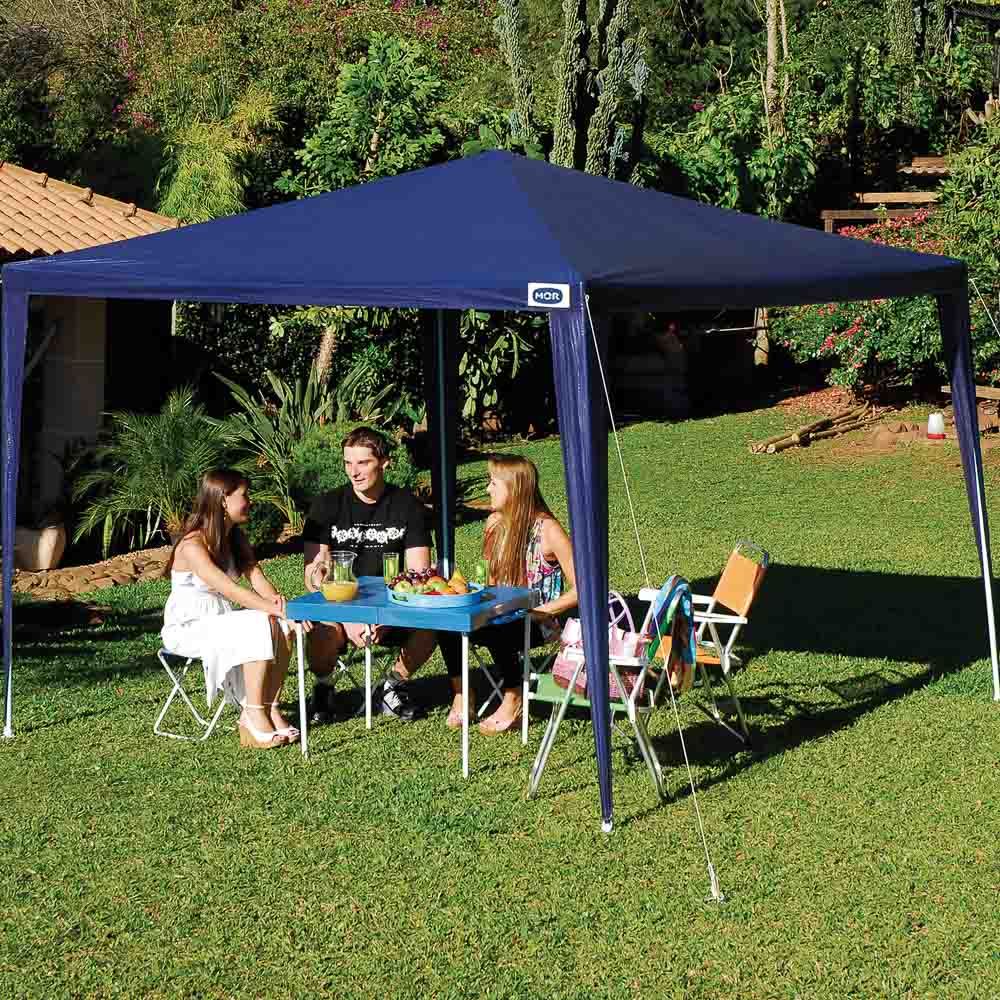 Gazebo Tenda Desmontável ou Sanfonado Praia Base 3x3 Barraca Camping + Bolsa Cor Azul