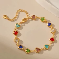 Pulseira coração colorido folheado Durabilidade 3 meses