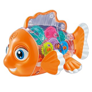 Brinquedo Bebe Peixe Musical Transparente Gear Fish Luzes andar