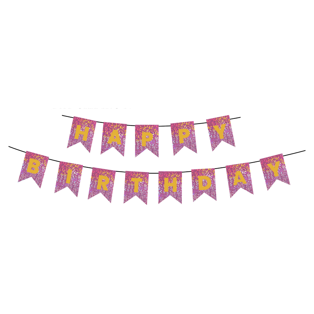Faixa Decorativa Grande - Happy Birthday Holografico Laser 12x17CM
