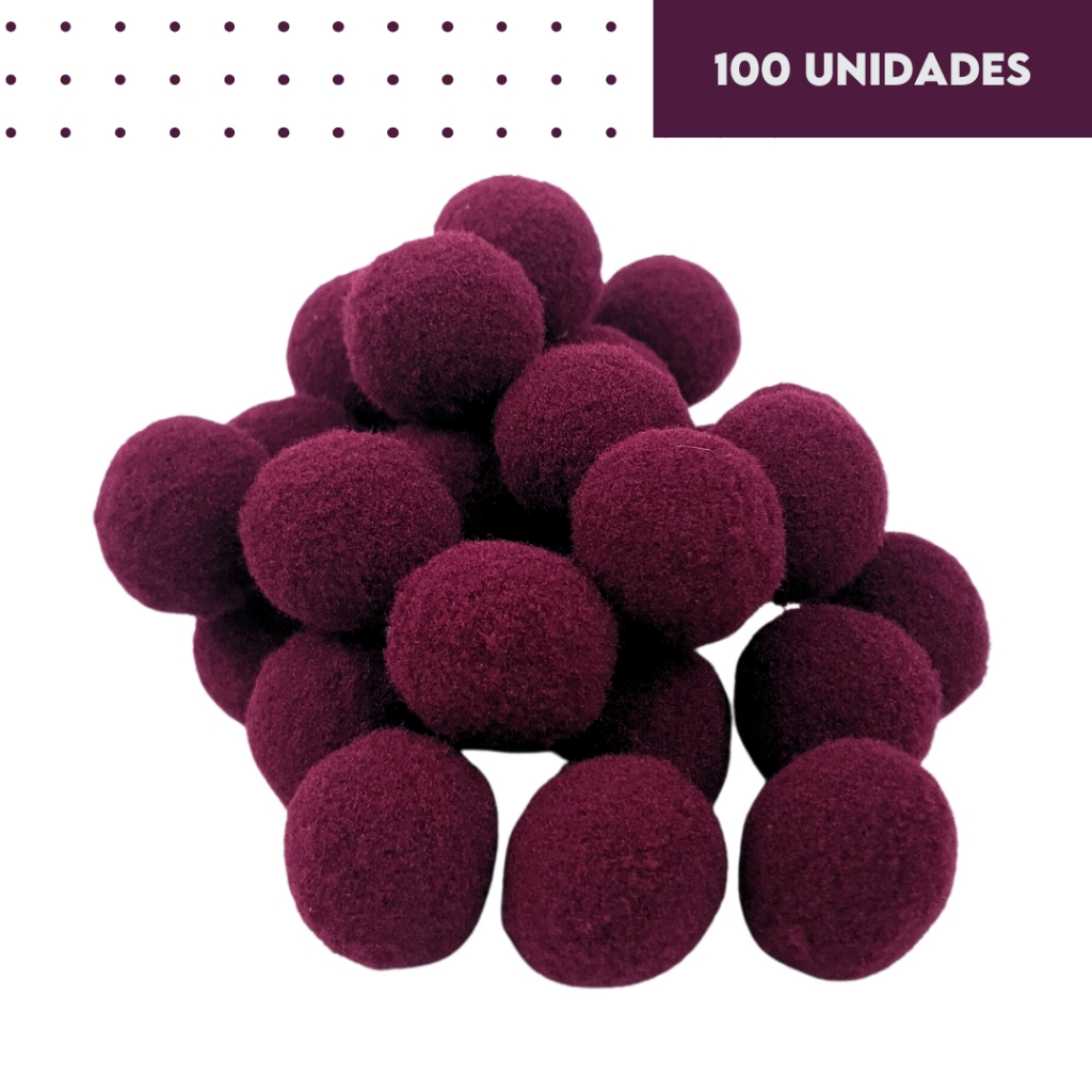 Pompom Bordô 20mm - Com 100 Unidades - BRX