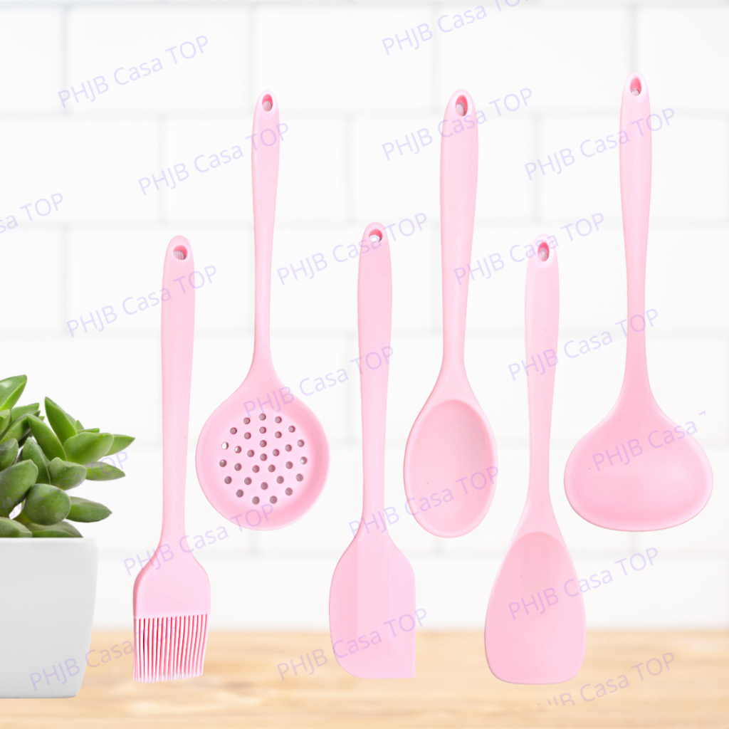 Utensílio de Silicone Concha Espumadeira Colher Pá Pão Duro Pincel Pegador Cor Rosa MIMI em Oferta na Shopee