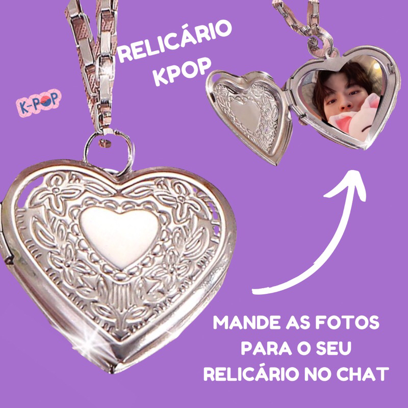Relicário Em Aço Inox Personalizado Cordão De Foto Aberto Medalhão Com Pingente De Coração Corrente Colar Kpop BTS Army