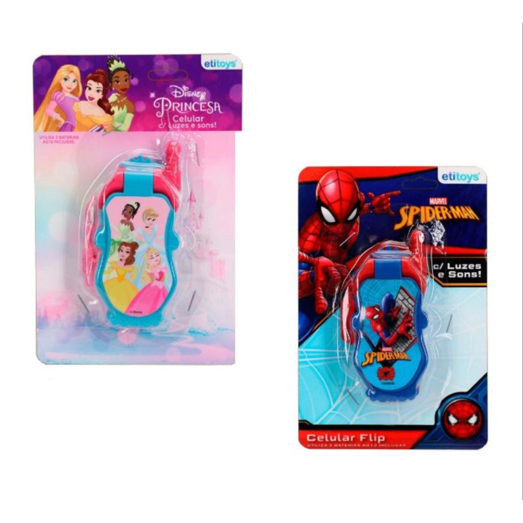 Telefone Musical Infantil Homem Aranha Celular Flip Marvel Spiderman Princesas Super Herói Disney Animais e Boys