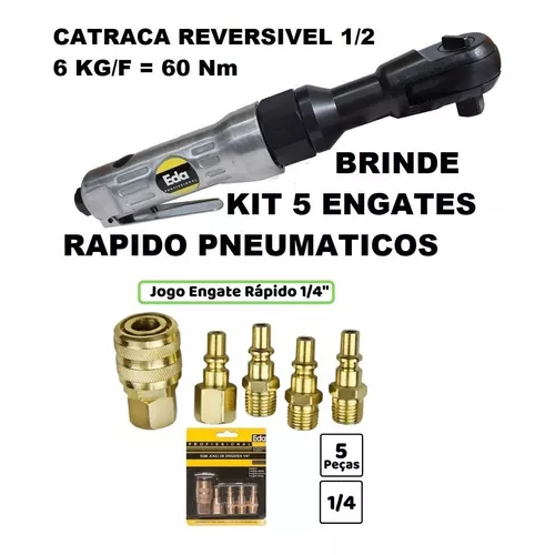 Chave Catraca Parafusadeira Pneumatica Encaixe 1/2 + 5 Engates