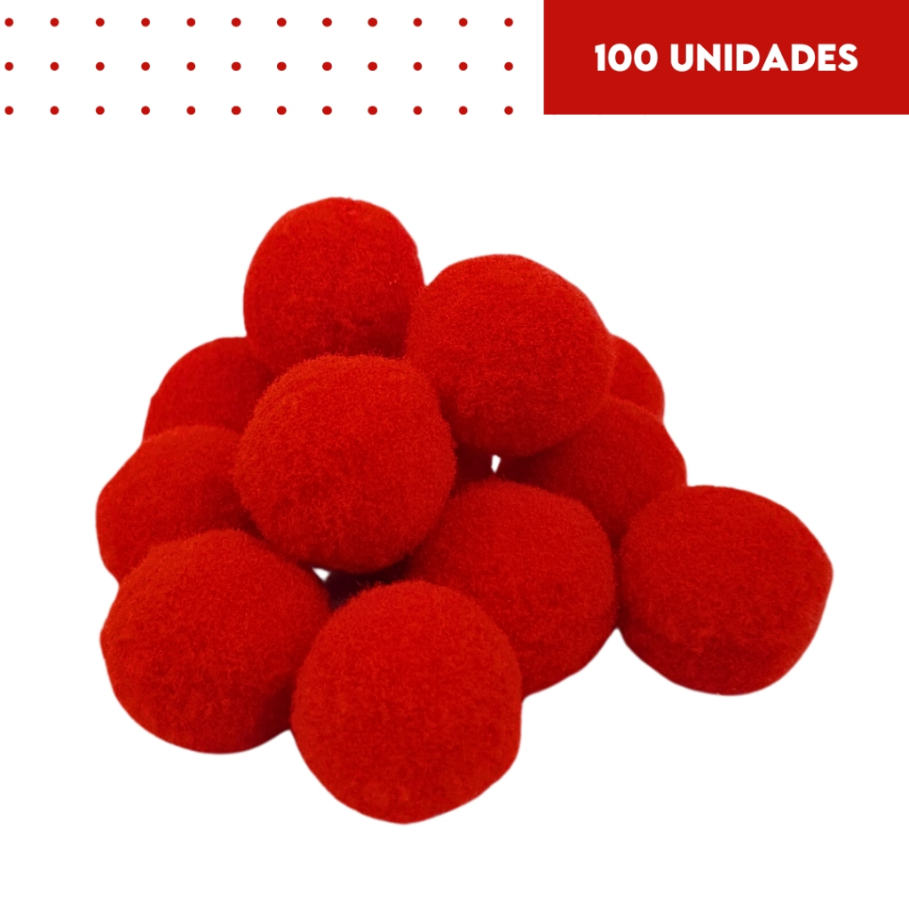 Pompom Vermelho 20mm - Com 100 Unidades - UMK