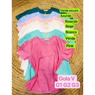 Blusa Plus Size G1-G4 linho com bortado
