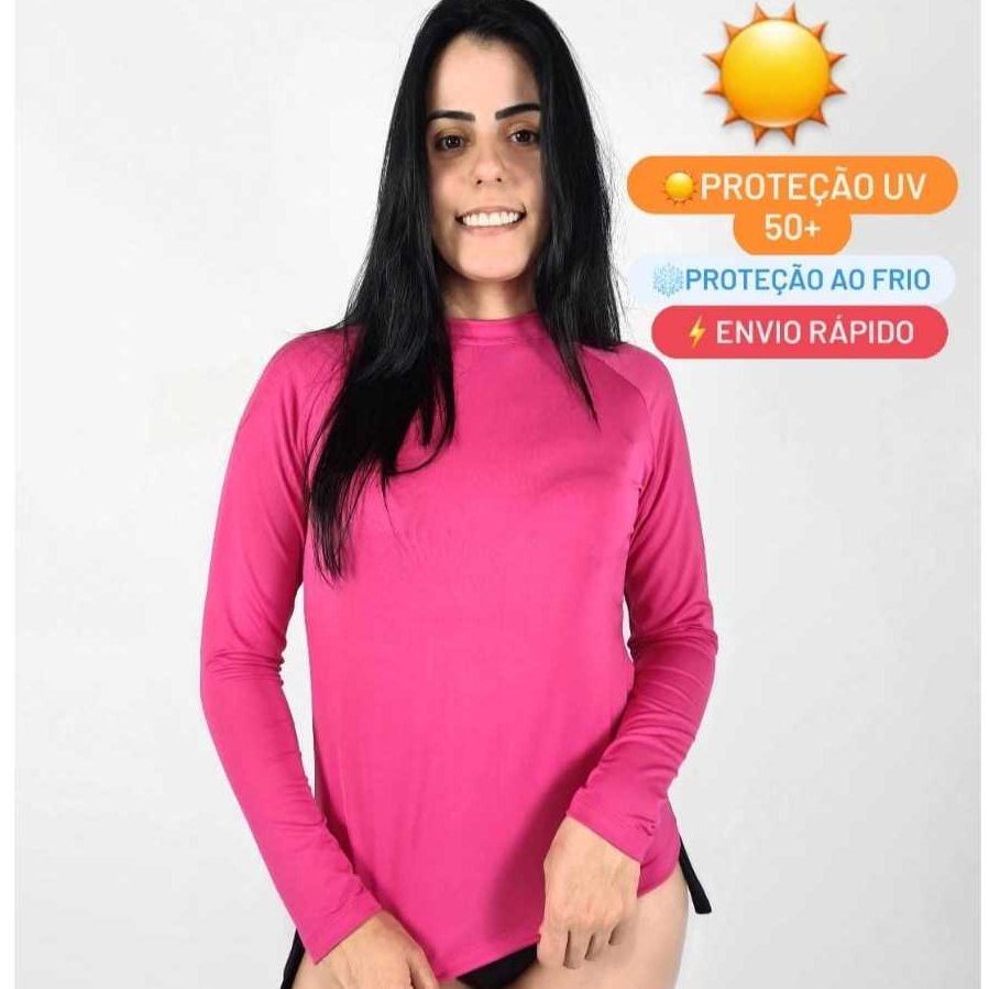 Camisa Feminina Proteção Solar Uv+50 Camiseta Segunda Pele Térmica Longa Moda Praia piscina Promoção em Oferta na Shopee