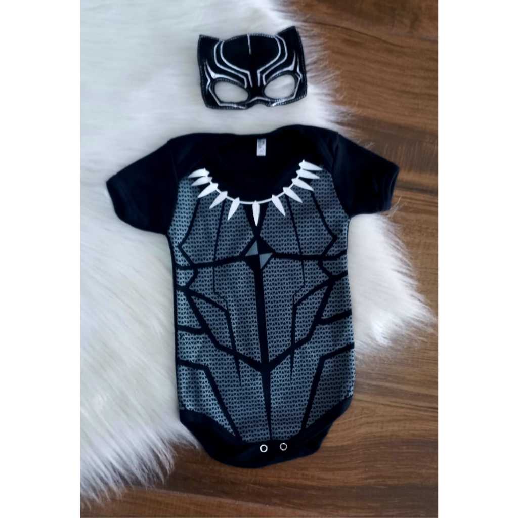 Body Bebe Pantera Negra Body + Mascara Fantasia de Mesversario — imagem 2 de 2