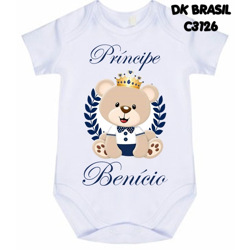 Body Urso Príncipe com nome Benício C3126 em Oferta na Shopee