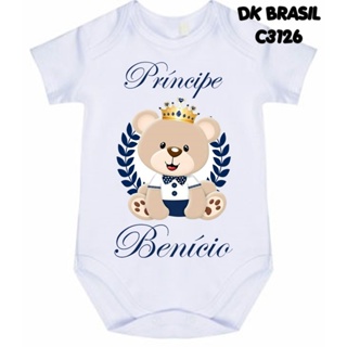 Body Urso Príncipe com nome Benício C3126 em Oferta na Shopee
