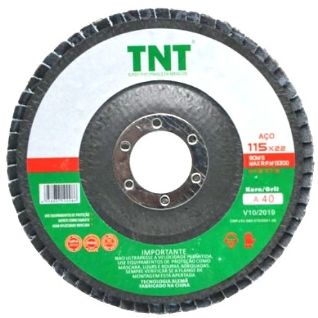 Disco Flap TNT Green Label, 1 unidade, Escolha o Grão (40/60/80/120), 115x22 (4.1/2) mm de diâmetro
