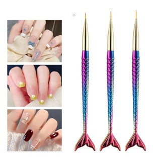 Kit 3 Pincel Filete Sereia Nail Art Desenho Decoração de Unhas Gel Manicure Profissional