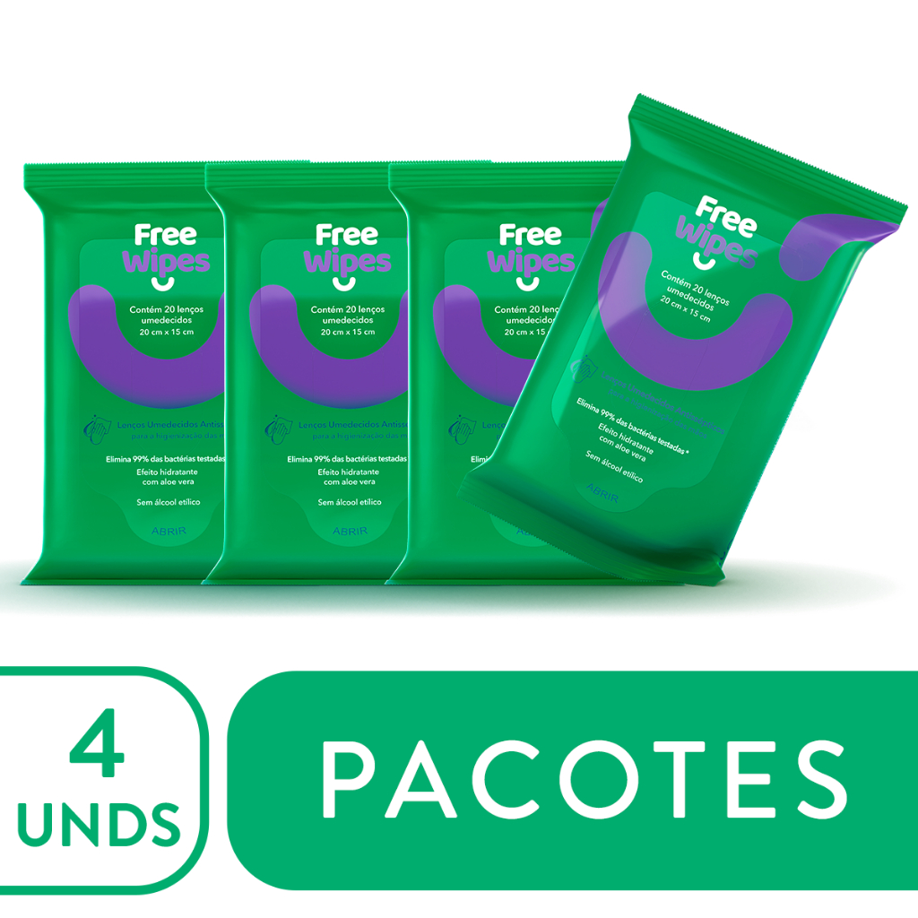 Free Wipes Lenços Umedecidos Antissépticos - Kit com 4 em Oferta na Shopee