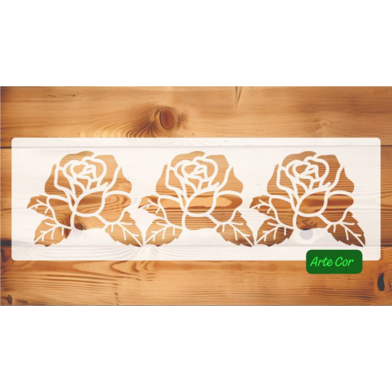 Estencil Pintura barrado rosas / Molde vazado n.226 com 30 x 10 cm