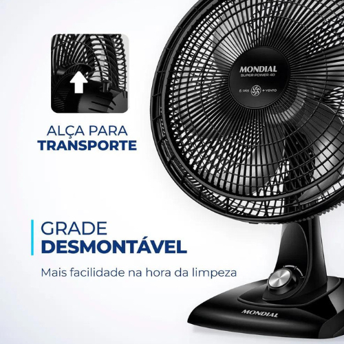 Ventilador de Mesa 30cm Mondial Super Power VSP-30-B 6 Pás 3 Velocidades Preto