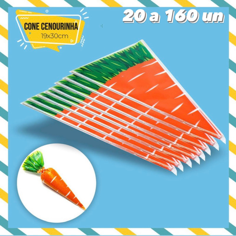 kit 50~200 embalagem cone cenourinha Páscoa 2025 17,5x29,5 cm