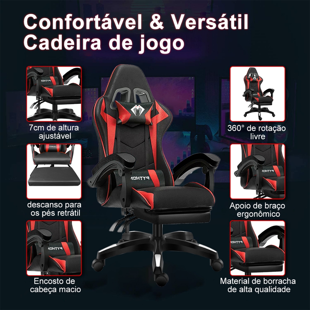 Cadeira Gamer Reclinável Ergonômica Base Giratória Cadeira Gamer Reclinável Ergonômica Base Giratória color：Black Red