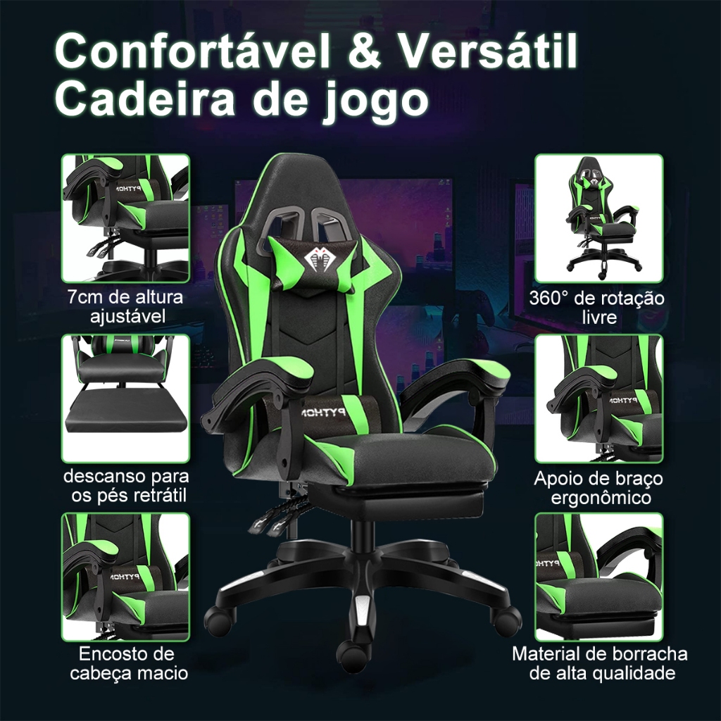 Cadeira Gamer Reclinável Ergonômica Base Giratória Cadeira Gamer Reclinável Ergonômica Base Giratória color：Green