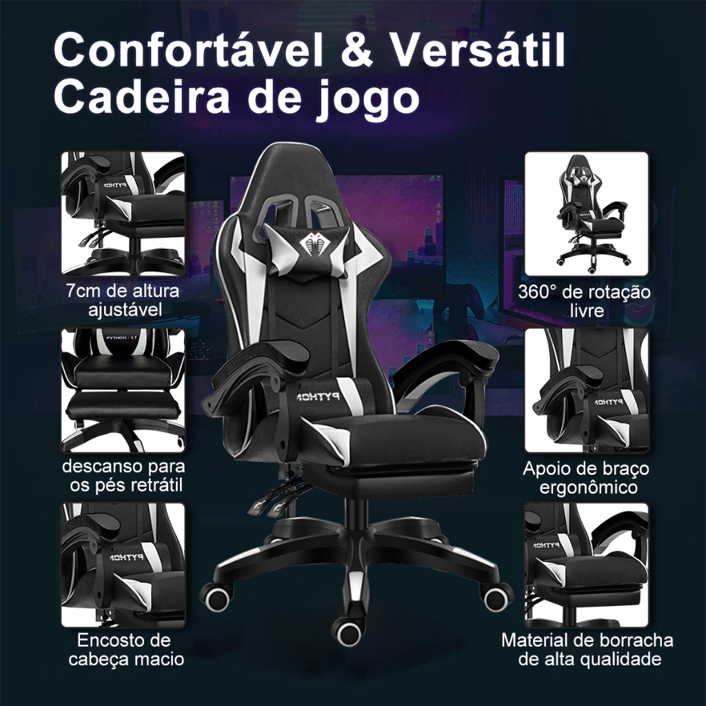 Cadeira Gamer Escritório Ergonômica Giratória Massageadora (Preta