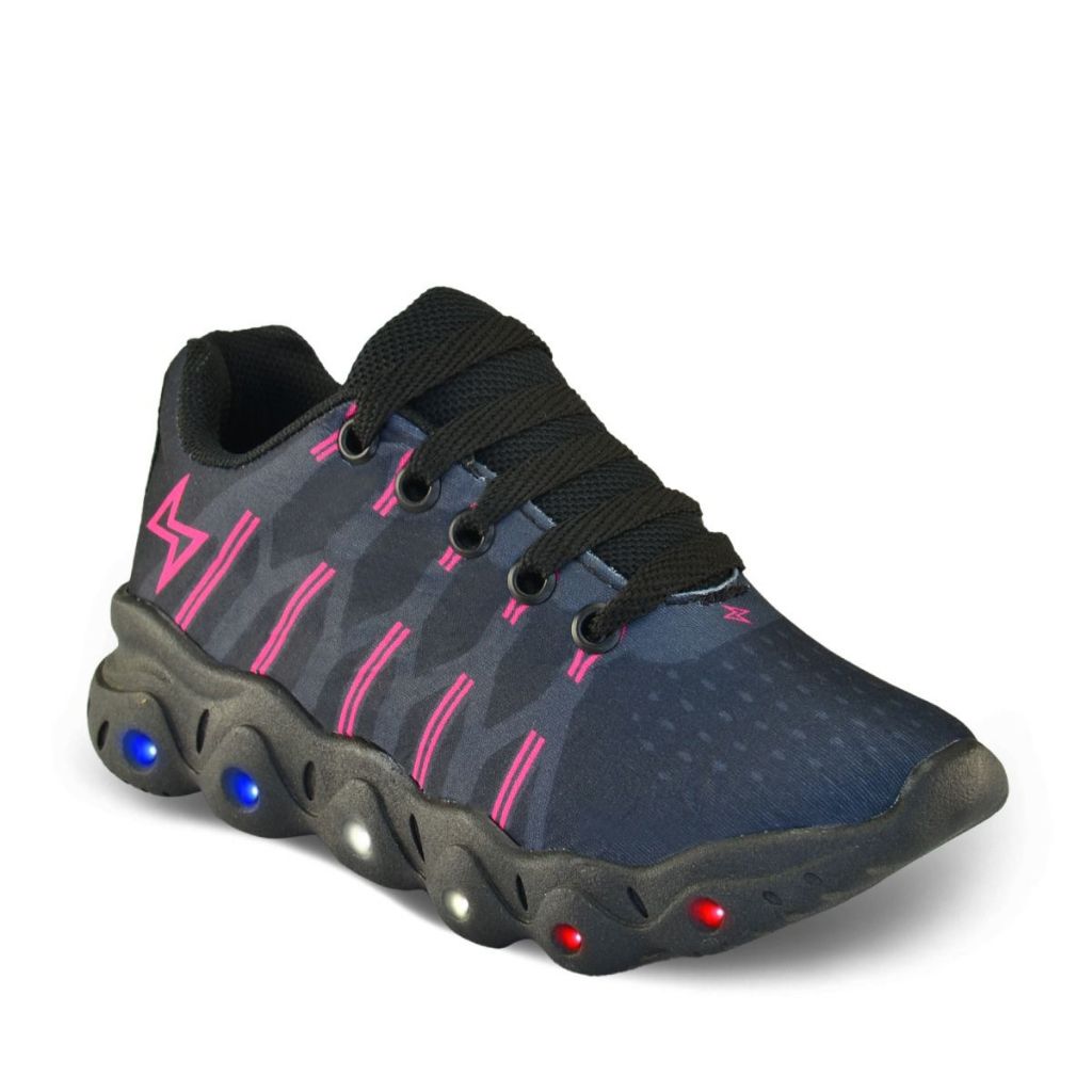 Tênis Led Infantil Meninas Casual Preto Pink