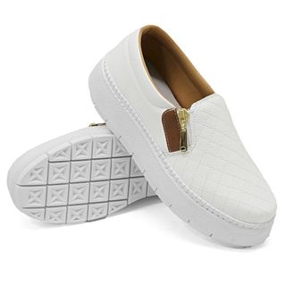 Sip On Iate Tênis Feminino Zíper Matelasse Branco Caramelo Plataforma  Alta  Confortável Leve