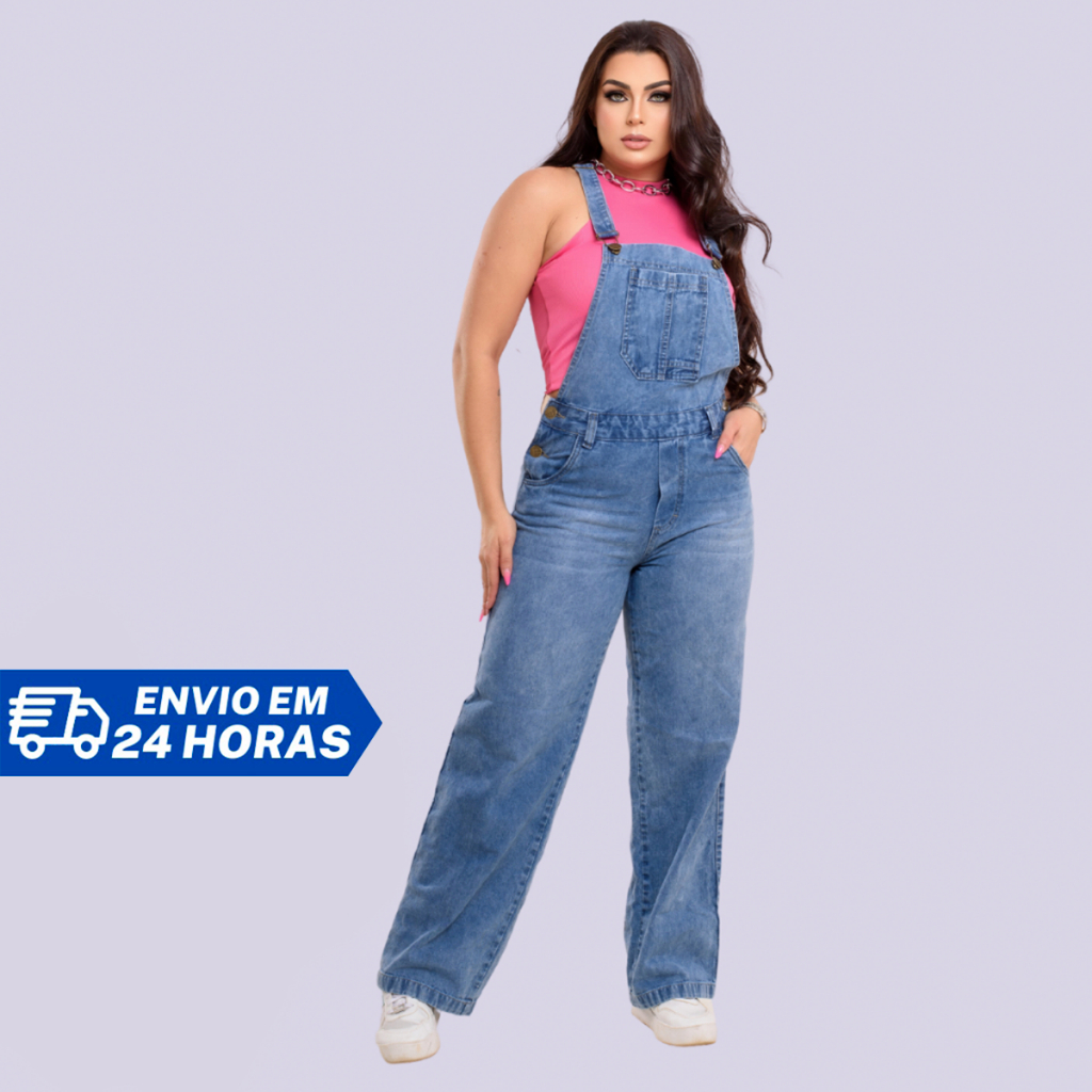 Jardineira Calça Wide Leg Macaquinho Cintura Alta Destroyed Promoção - Pandora Jeans