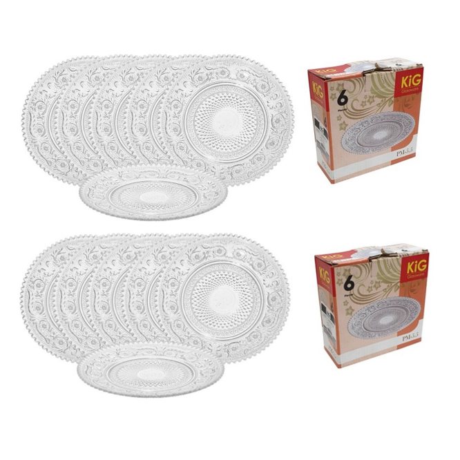 Jogo c/ 12 Pratos Sobremesa 13cm Vidro Decorado Egípcios