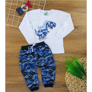 Conjunto infantil menino camiseta manga longa e calça saruel em moletinho conforto e estilo para os meninos