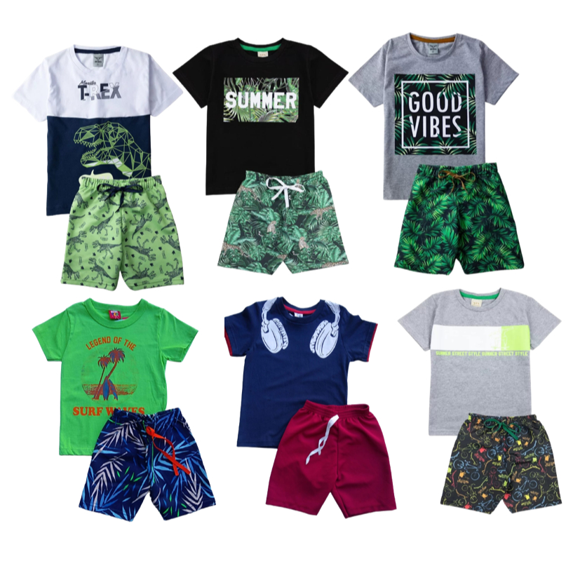Kit  Sortido 6 Peças Roupa Infantil Menino 3 Camisetas + 3 Shorts - Promoção - Kit com 3 Conjuntos de Roupa Infantil Menino verão- Roupa Bebê
