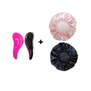 Kit 2 Touca de Cetim Anti frizz 2 Escovas Mágicas para Desembaraçar Cabelo