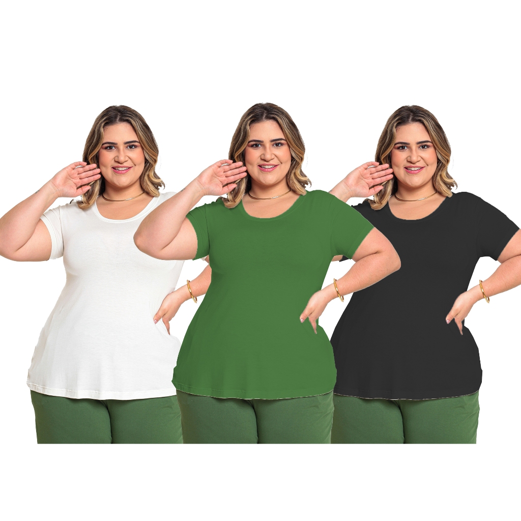 Kit com 3 batas básicas plus size