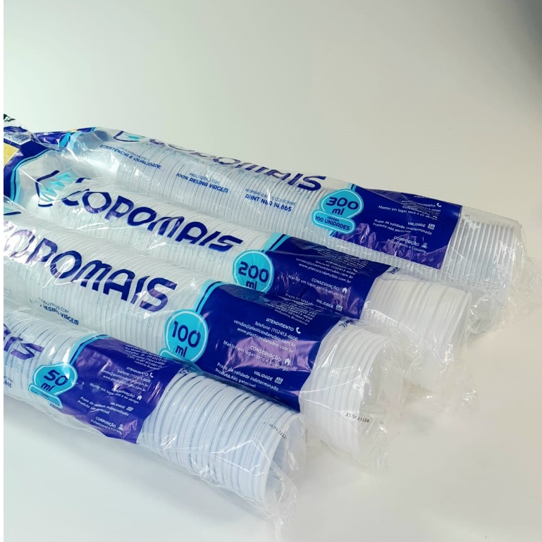 Copo Descartável Copomais de 50 a 300ml Branco ou Transparente C/100 unidades em Oferta na Shopee