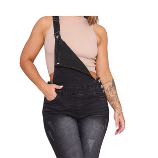 Macacão Feminino Jeans Jardineira Destroyed