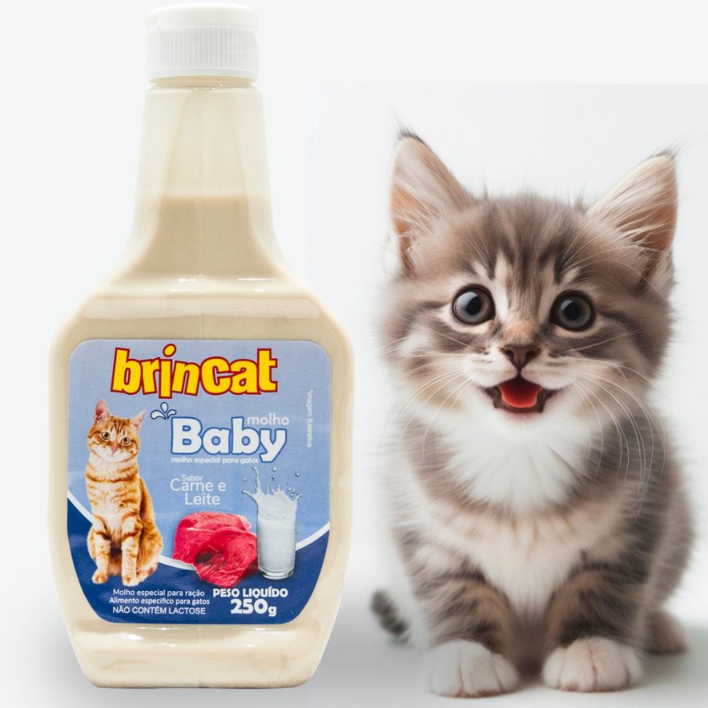 Molho Para Ração de Gatos Sabor Carne e Leite Brincat Baby Brincalhão