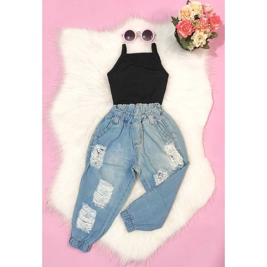 Conjunto Feminino Infantil Regata e Calça Jogger Menina Mini Diva Blogueirinha Verão