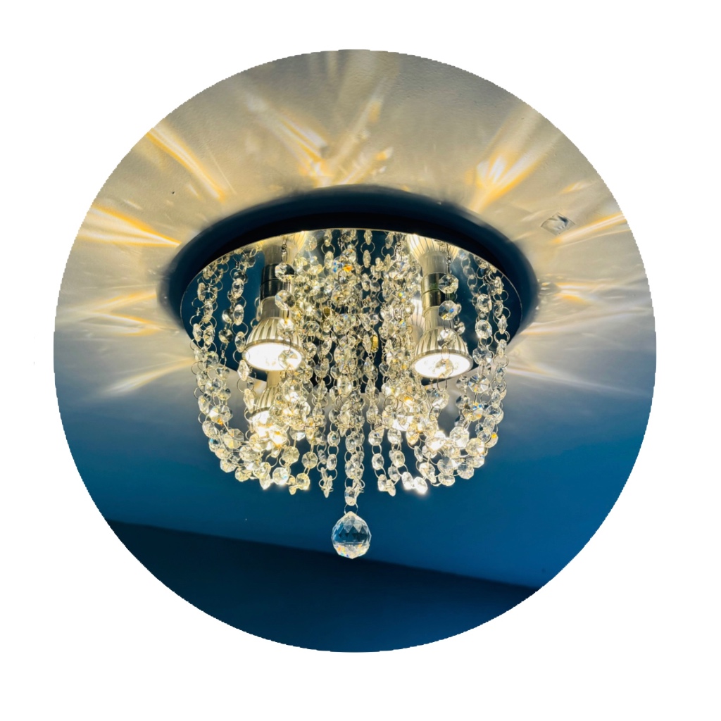Lustre de Cristal K9 Legítimo 30cm Inox Espelhado com 4 Soquetes GU10 para Sala de Jantar ou Estar