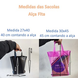 Kit 50 Sacolas Alça Fita 25 Uni 27x40 + 25 Uni 30x45 - Material Premium - Tratadas para impressão em Oferta na Shopee
